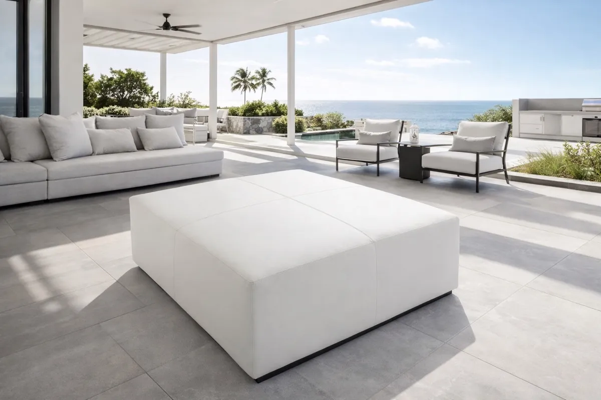 Bond footstool in soft fabric